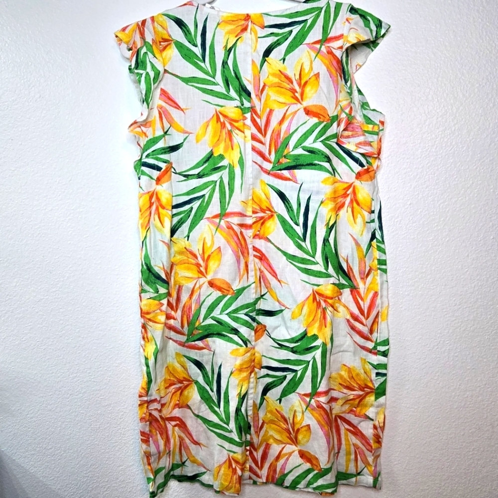 Nicole Miller | Linen Tropical Floral Print V-Neck Shift Mini - Picture 3 of 5